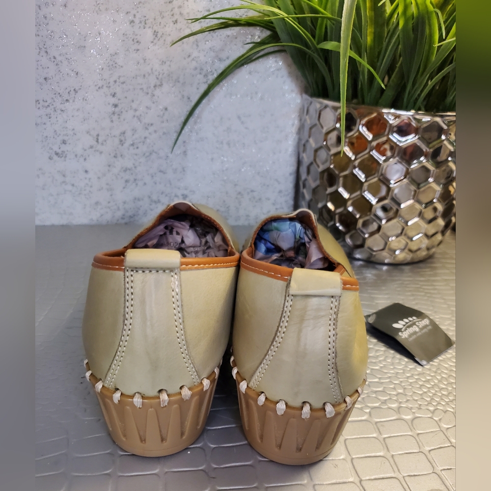 Spring Step Tispea NWT Women's Comfort Leather Wedges Olive Green Loafers Sz 39 - Picture 14 of 16